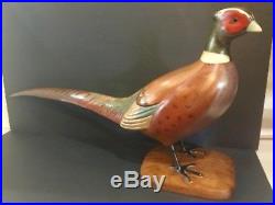 Vtg R. D. Lewis Signed Large Pheasant Decoy Wood Carving Bird Sculpture Statue