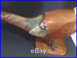 Vtg R. D. Lewis Signed Large Pheasant Decoy Wood Carving Bird Sculpture Statue