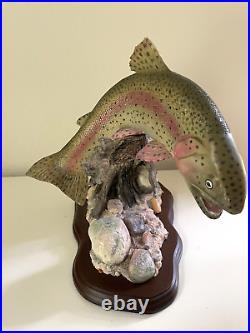 Vtg Rare Trophy Trout Danbury Mint Trout Treasures Realistic Sculpture Wood Base