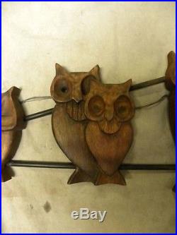 Vtg Retro Modern Eames Era Carved Wood & Metal Owl Wall Hanging Sculpture (G)