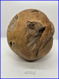 Vtg Root Ball Burl Maybe Teak Wood Mid-Century Sphere Natural Sculpture Art 14