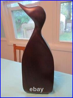 Vtg. Signed Paul Lamontagne Solid Mahogany Wood Bird Art Sculpture 18 1/4