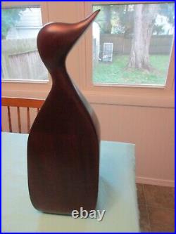 Vtg. Signed Paul Lamontagne Solid Mahogany Wood Bird Art Sculpture 18 1/4