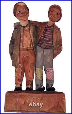 Vtg Sweden Carved Wood Sculpture Artist Carl Johan Trygg Hobo Best Buddies 8.5