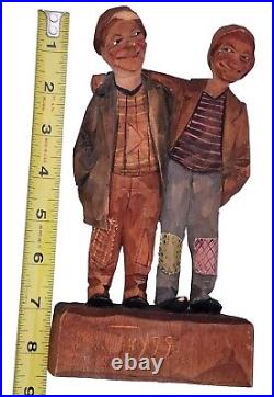 Vtg Sweden Carved Wood Sculpture Artist Carl Johan Trygg Hobo Best Buddies 8.5