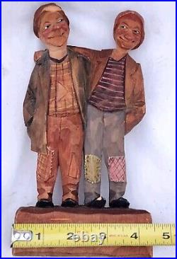 Vtg Sweden Carved Wood Sculpture Artist Carl Johan Trygg Hobo Best Buddies 8.5