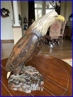 Vtg Tom Taber Woodendare Studio Carved Wood Bald Eagle, Famous Decoy Artist RARE
