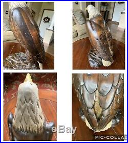 Vtg Tom Taber Woodendare Studio Carved Wood Bald Eagle, Famous Decoy Artist RARE