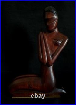 Vtg Wood & Brass Nude African Woman Sculpture Werkstatte Hagenauer Manner 1950