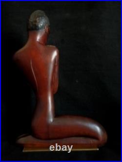 Vtg Wood & Brass Nude African Woman Sculpture Werkstatte Hagenauer Manner 1950