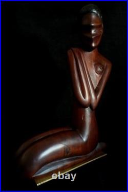 Vtg Wood & Brass Nude African Woman Sculpture Werkstatte Hagenauer Manner 1950