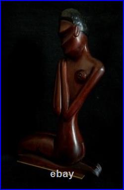 Vtg Wood & Brass Nude African Woman Sculpture Werkstatte Hagenauer Manner 1950