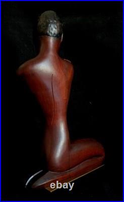 Vtg Wood & Brass Nude African Woman Sculpture Werkstatte Hagenauer Manner 1950