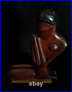Vtg Wood & Brass Nude African Woman Sculpture Werkstatte Hagenauer Manner 1950