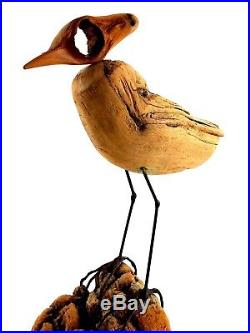 Vtg Wood Carving Driftwood Duffy Bird Firgural Art Sculpture Signed Sandpiper
