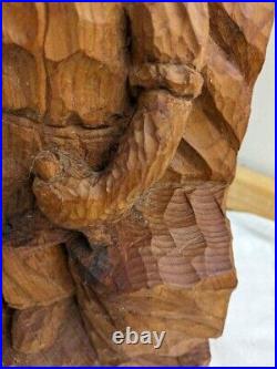 Vtg. Wood carving man with chisel. Signed E. Scola'79