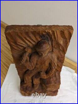 Vtg. Wood carving man with chisel. Signed E. Scola'79