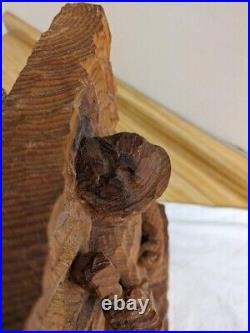 Vtg. Wood carving man with chisel. Signed E. Scola'79