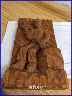 Vtg. Wood carving man with chisel. Signed E. Scola'79