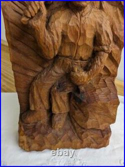 Vtg. Wood carving man with chisel. Signed E. Scola'79