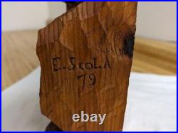 Vtg. Wood carving man with chisel. Signed E. Scola'79