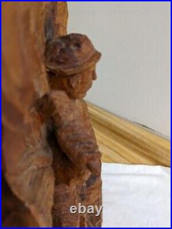 Vtg. Wood carving man with chisel. Signed E. Scola'79