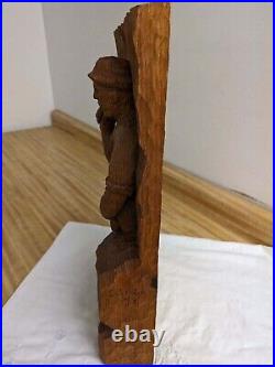 Vtg. Wood carving man with chisel. Signed E. Scola'79