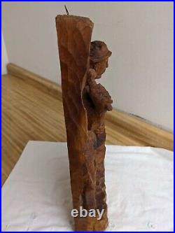 Vtg. Wood carving man with chisel. Signed E. Scola'79