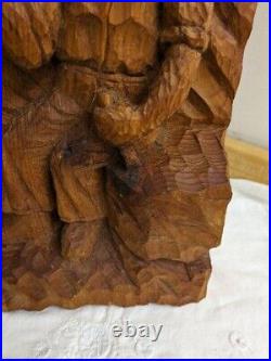 Vtg. Wood carving man with chisel. Signed E. Scola'79