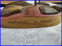 Vtg. Wood carving roadrunner on base/Jim Kuik