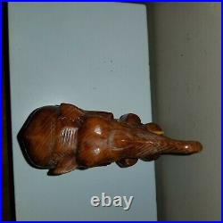 Vtg Wooden Carved Elephants Having Sex SculptureFertilityAWESOME 7(H) ×5.5(W)