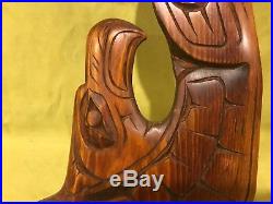 Vtg native northwest coast wood carved orca whale eagle fins Seahawks sculpture