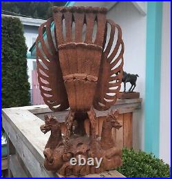 WOW! Vtg thai buddha wood carving dragon horse mask god wings hat art
