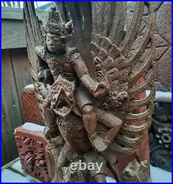 WOW! Vtg thai buddha wood carving dragon horse mask god wings hat art