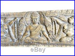Wall Carving Vintage Hand Carved Natural WOOD Buddha Headboard RUSTIC Yoga Chic