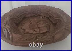 Walnut Wood Fruit Bowl Vintage Carved Hand Sculpture Art Lumber Wall 3D