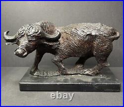 Water Buffalo Solid Wood Carving Hand Carved G. Hierholtz Vintage Sculpture 10