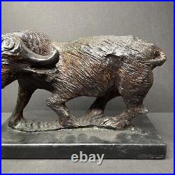 Water Buffalo Solid Wood Carving Hand Carved G. Hierholtz Vintage Sculpture 10