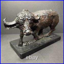 Water Buffalo Solid Wood Carving Hand Carved G. Hierholtz Vintage Sculpture 10