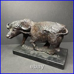 Water Buffalo Solid Wood Carving Hand Carved G. Hierholtz Vintage Sculpture 10