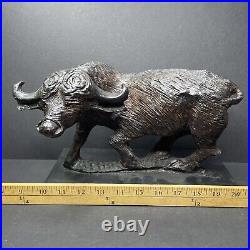 Water Buffalo Solid Wood Carving Hand Carved G. Hierholtz Vintage Sculpture 10