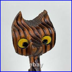 Witco Style Cat Cryptomeria Wood Sculpture with Felt Eyes 13.5 H Vintage Tiki