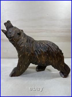 Wood Bear Carving Vintage Antique Large Hand Carved Wooden Grizzly 11 1/2 X 13