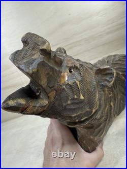 Wood Bear Carving Vintage Antique Large Hand Carved Wooden Grizzly 11 1/2 X 13