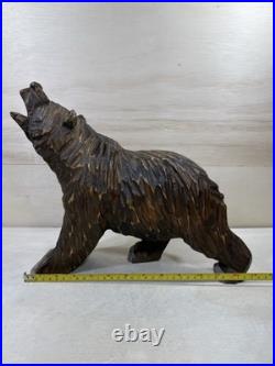 Wood Bear Carving Vintage Antique Large Hand Carved Wooden Grizzly 11 1/2 X 13