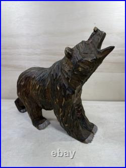 Wood Bear Carving Vintage Antique Large Hand Carved Wooden Grizzly 11 1/2 X 13