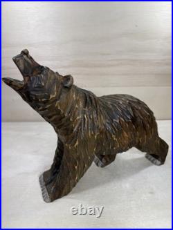 Wood Bear Carving Vintage Antique Large Hand Carved Wooden Grizzly 11 1/2 X 13
