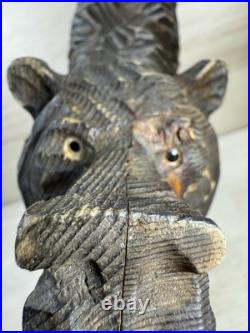 Wood Bear Carving Vintage Antique Large Hand Carved Wooden Grizzly 11 1/2 X 13