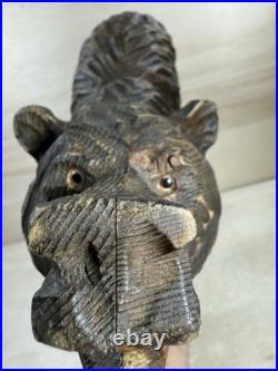 Wood Bear Carving Vintage Antique Large Hand Carved Wooden Grizzly 11 1/2 X 13