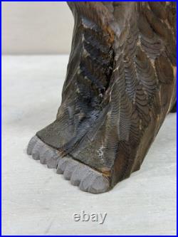 Wood Bear Carving Vintage Antique Large Hand Carved Wooden Grizzly 11 1/2 X 13